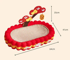 Cozy Cat Bed & Scratching Sofa with Sisal Surface - Festive Decor Edition - cat scratchers with measurement details.