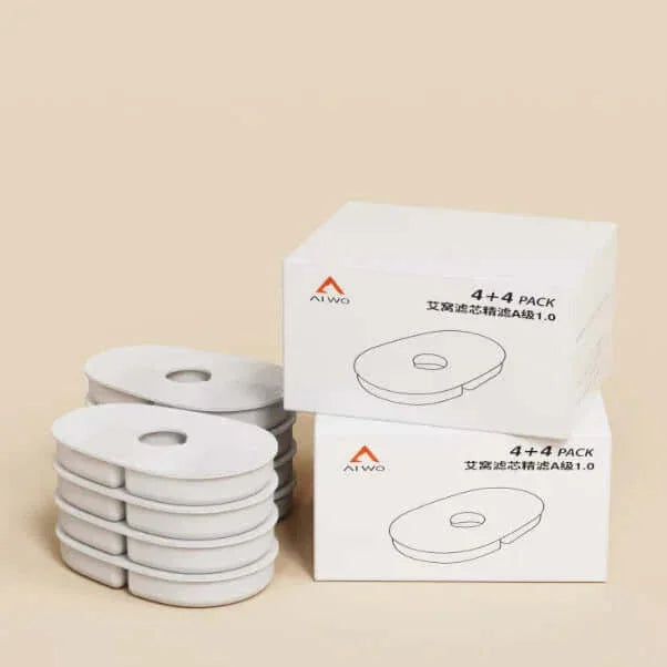 AIWO Gen 1 Wired Pet Water Fountain Filter - Little Bee Edition 4+4 pack filters for optimal pet hydration.
