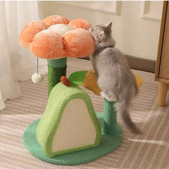 Floral cat tree with scratching posts and cozy perch for playful kittens
