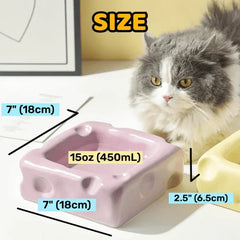 Cute Cheese-Shaped Ceramic Cat Bowl Yellow/White