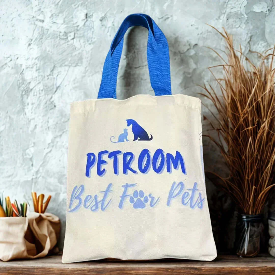 PetRoom Custom Premium Thick Canvas Tote Bag featuring a stylish design that reads 'PetRoom Best For Pets'.