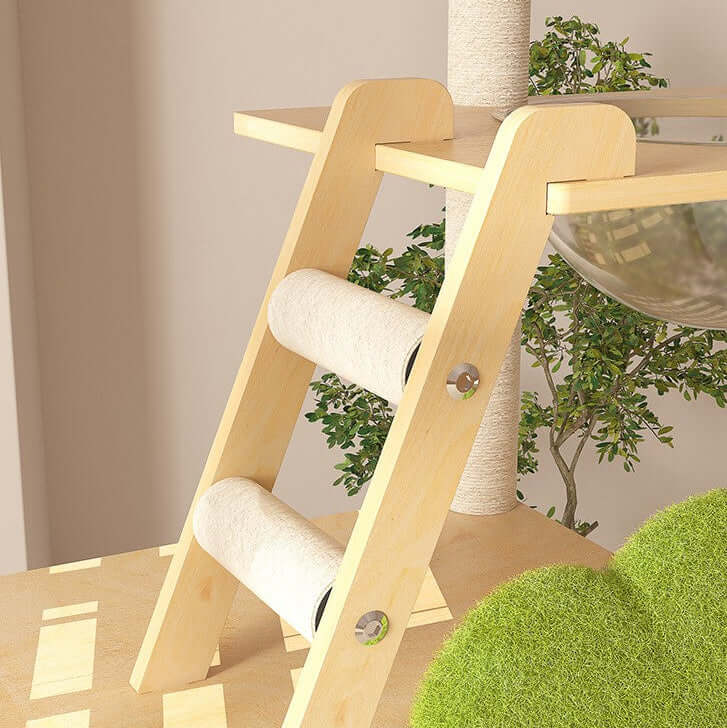 148cm Tall Forest Tree House Cat Tree for Large Cats Deluxe Edition-7 Level Tower with Space Capsule & House ladder detail