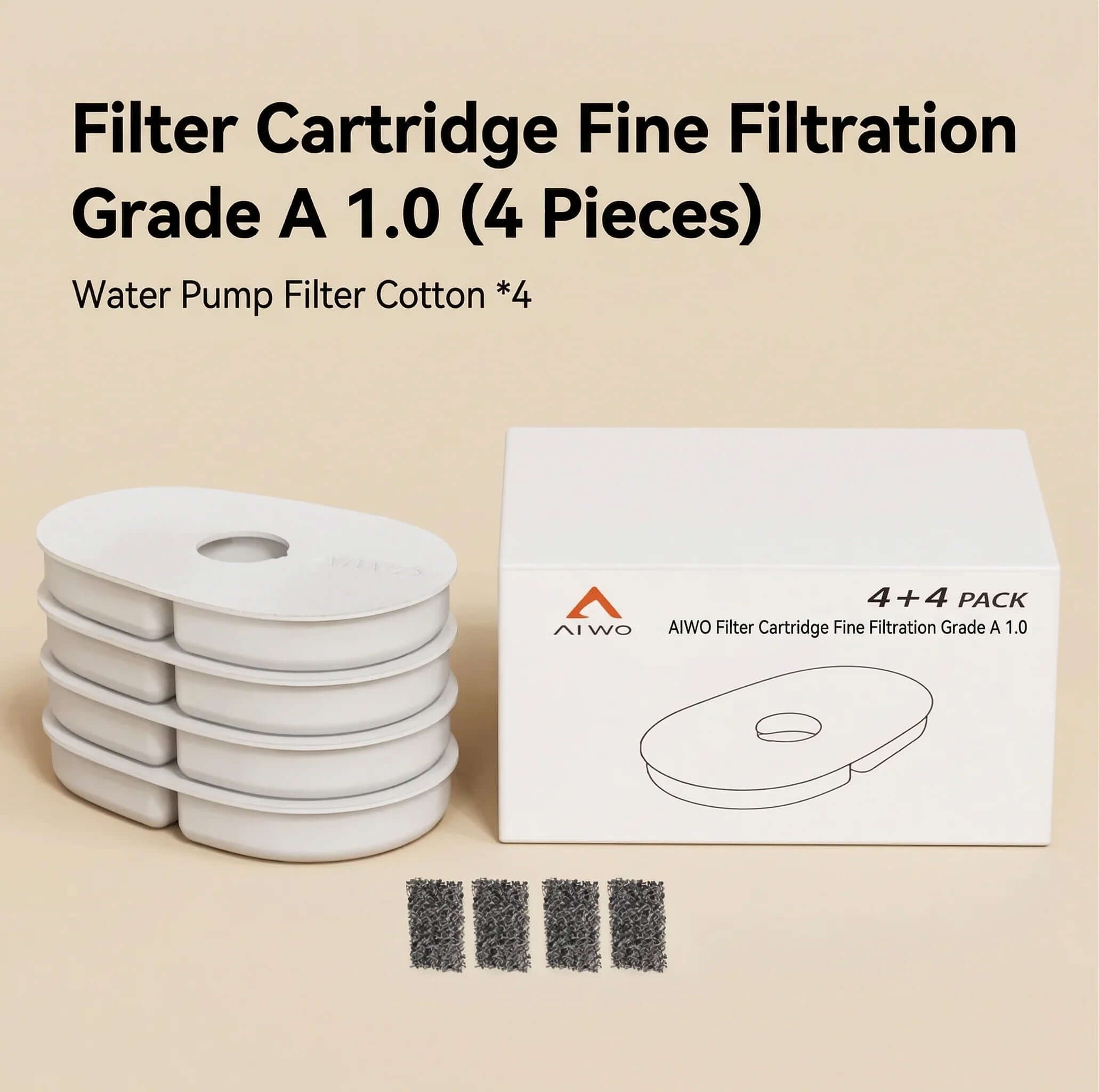 AIWO Gen 1 Wired Pet Water Fountain Filter - Little Bee Edition with 4 filter cartridges for fine filtration.