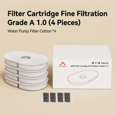 AIWO Gen 1 Wired Pet Water Fountain Filter - Little Bee Edition with 4 filter cartridges for fine filtration.