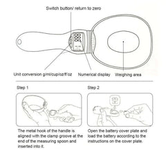 Digital pet food scale with unit conversion, numerical display, and battery setup instructions