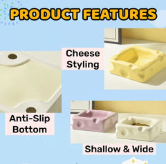 Cute Cheese-Shaped Ceramic Cat Bowl Yellow/White
