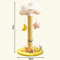 Cloud-top cat scratching post with moon & star toys, 57cm tall, for indoor cats