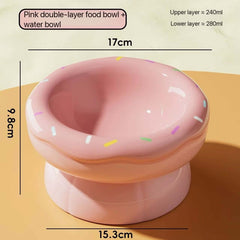 Donut Shape Ceramic Pet Bowl Dual‑Layer