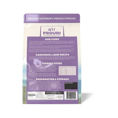 AirProudi Premium Cat Dry Food Air-dried kangaroo & Beef 1kg packaging with feeding guide and preparation details