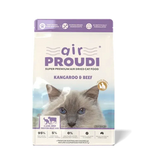 AirProudi Premium Cat Dry Food Air-dried kangaroo & Beef 1kg packaging with a cat on the front.