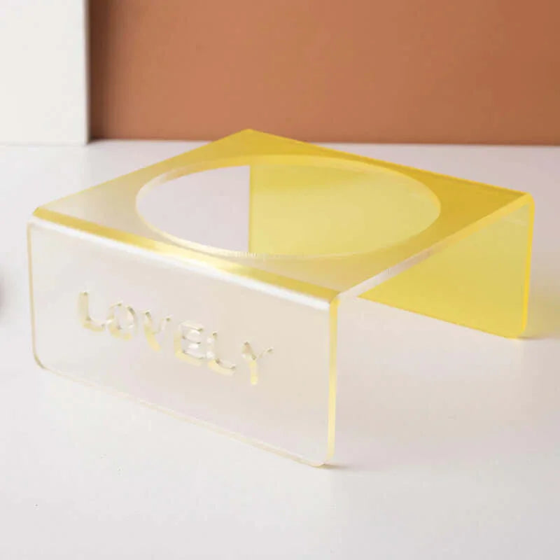 Acrylic Elevated Pet Bowl – Raised Cat & Dog Feeder Stand (Yellow, Pink, Sky Blue)-Petroom