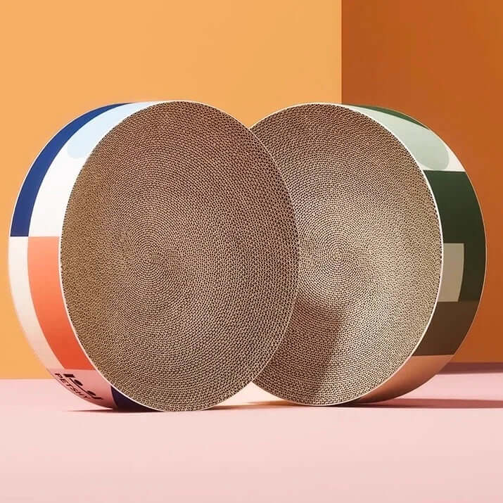 Petshy Cat Scratcher Board XL - Dual round corrugated cardboard design for cats, perfect for scratching and resting.