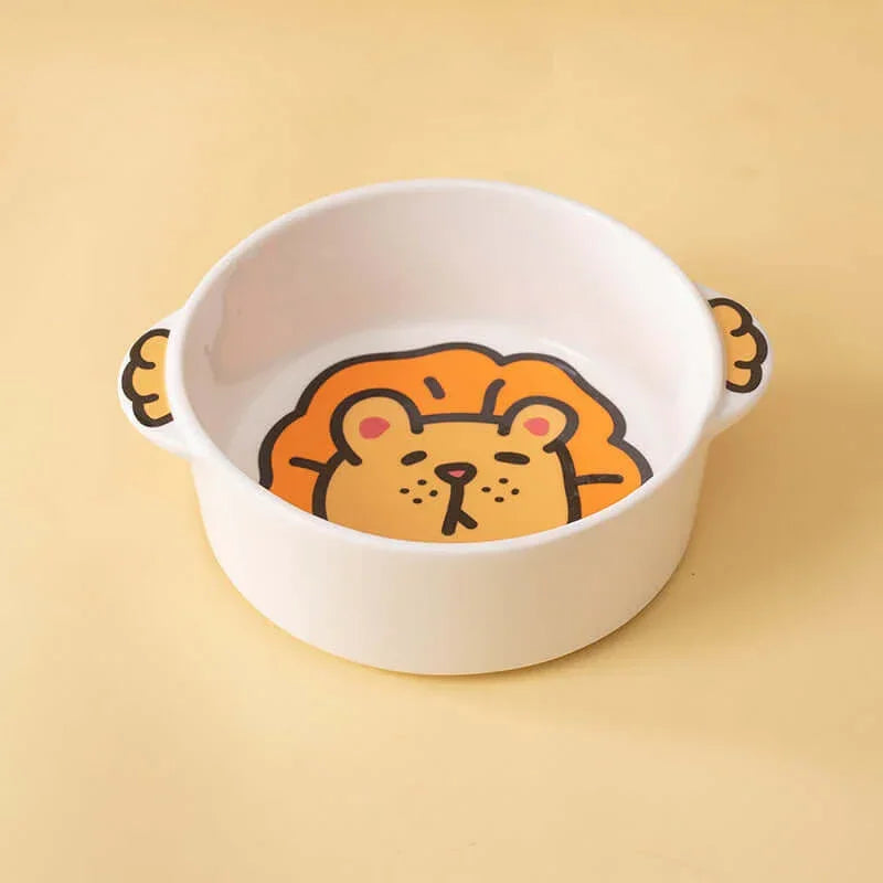 Cute lion-themed pet bowl for cats or dogs with playful paw handles, ideal for stylish pet feeding.