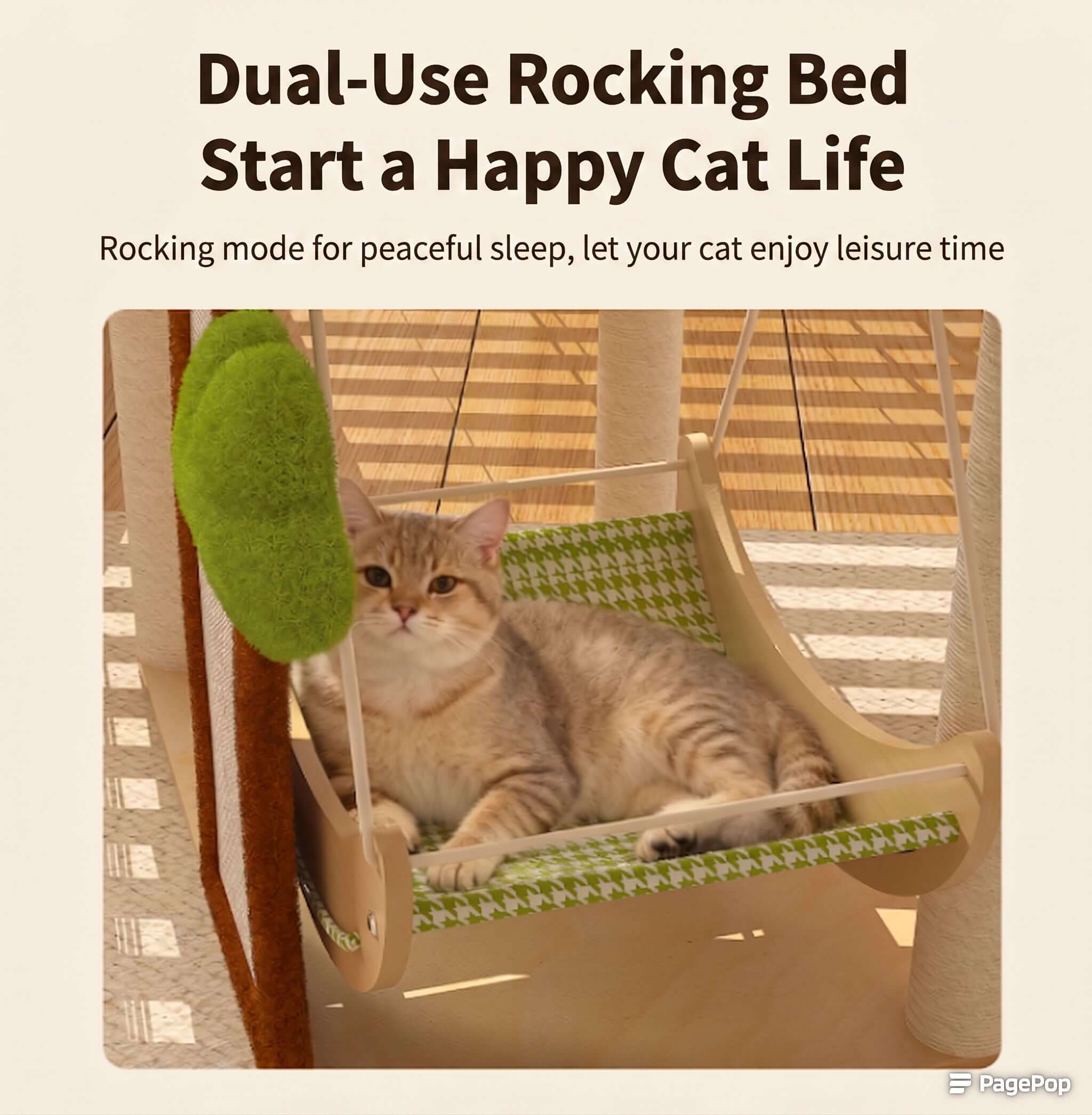 Dual-Use Rocking Bed Start a Happy Cat Life for peaceful sleep with a cat lounging comfortably.