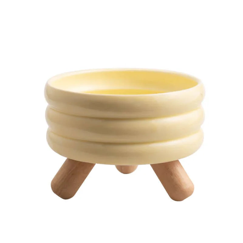 Ceramic Pet Bowls with Wood Stand Elevated Cat & Dog Feeder-Petroom