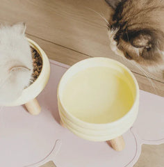 Ceramic Pet Bowls with Wood Stand Elevated Cat & Dog Feeder-Petroom