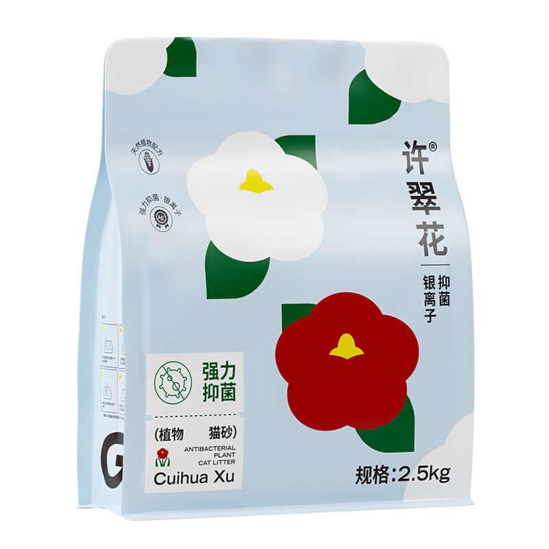 Cuihua Xu antibacterial plant cat litter, 2.5kg bag with floral design, eco-friendly pet supply for cats