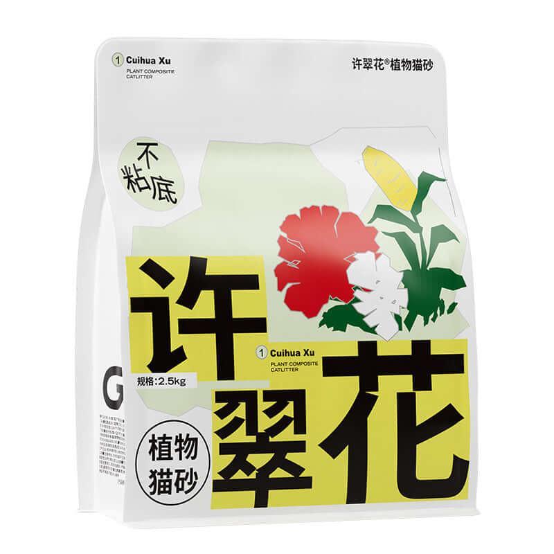 Cuihua Xu plant composite cat litter, 2.5kg bag with floral design, non-stick formula for cats