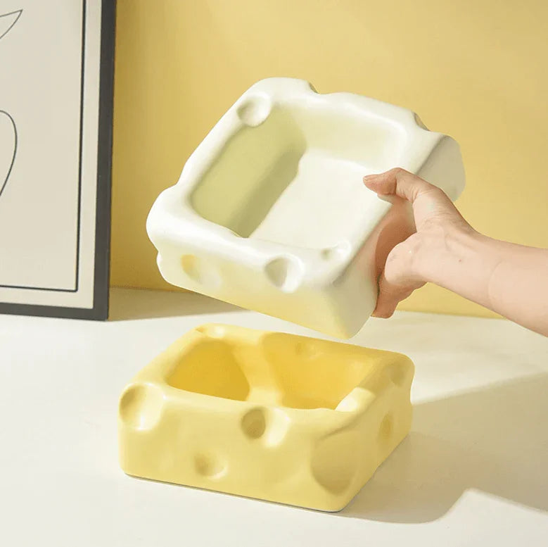 Cute Cheese-Shaped Ceramic Cat Bowl Yellow-Petroom