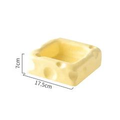 Cute Cheese-Shaped Ceramic Cat Bowl Yellow-Petroom