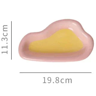 Pink and yellow cloud-shaped pet bowl, 19.8cm x 11.3cm, stylish cat or dog feeding dish