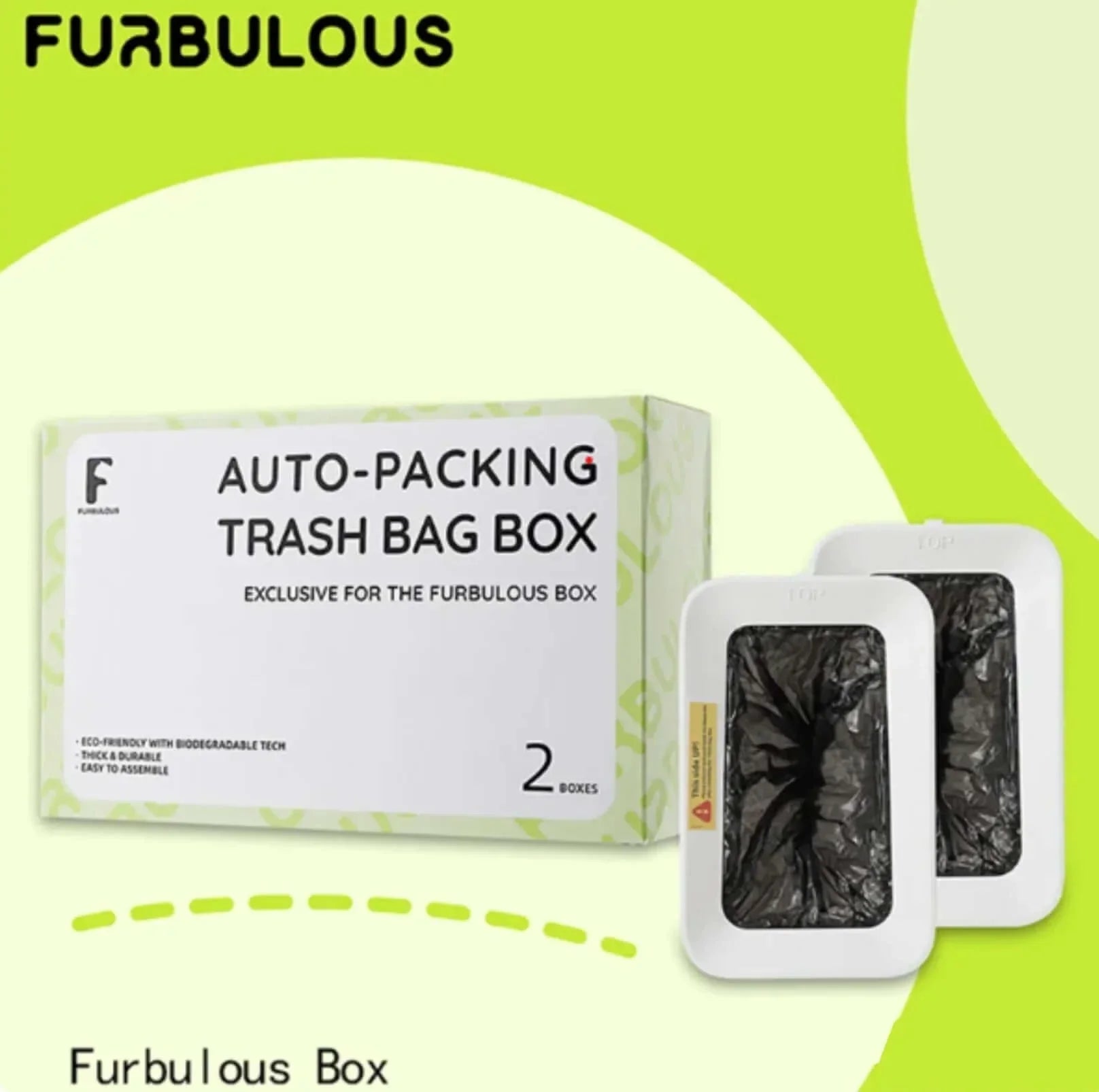 Furbulous auto-packing trash bag box for pet waste, eco-friendly & biodegradable, 2-pack
