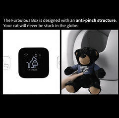 Furbulous Box with anti-pinch structure, cat-safe globe design, and smart sensor display for pet safety