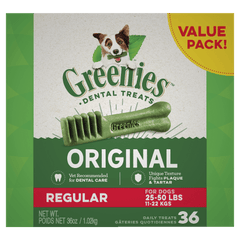 Greenies Original Regular Dental Dog Treats 36 Chews value pack for dogs, vet recommended for dental care.