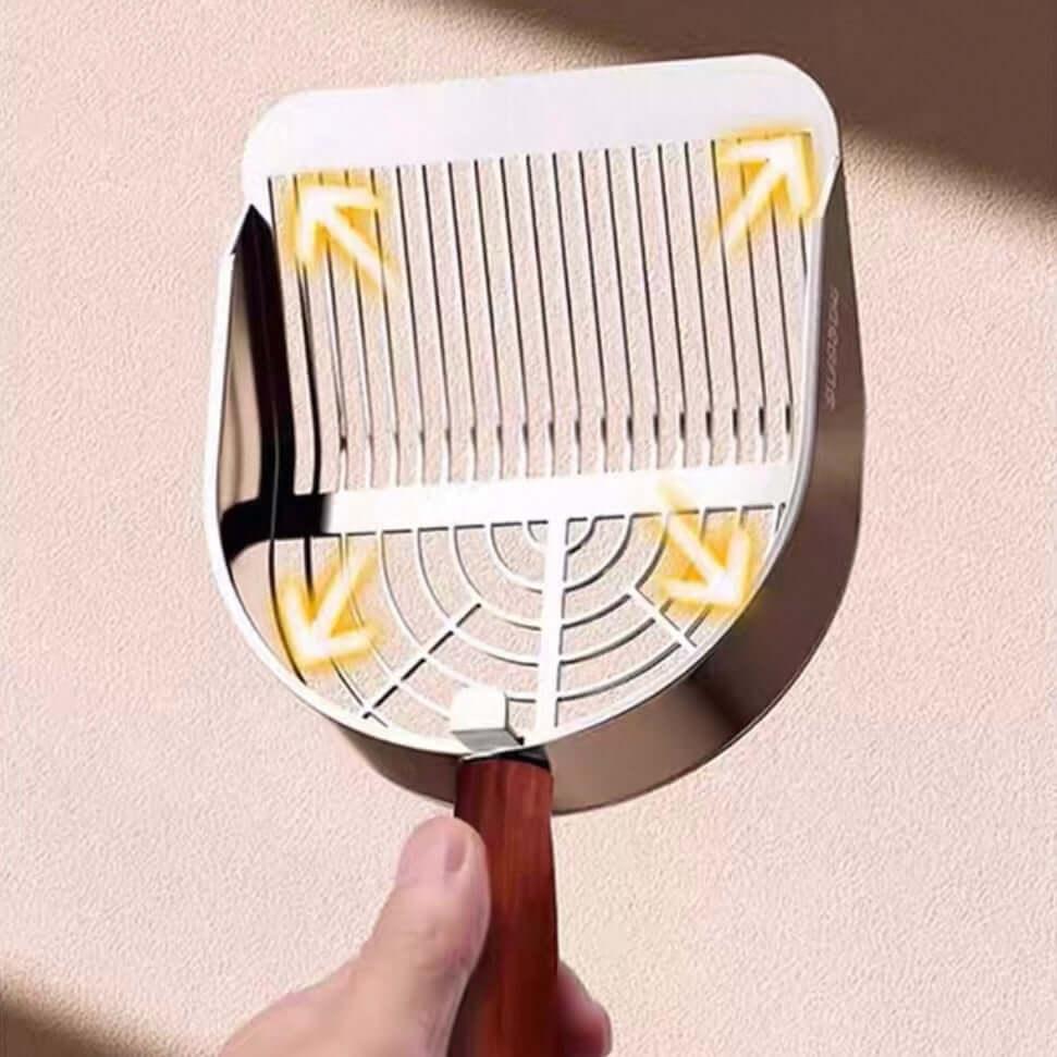 Heavy-Duty 304 Stainless Steel Cat Litter Scoop with Wooden Handle-PETROOM