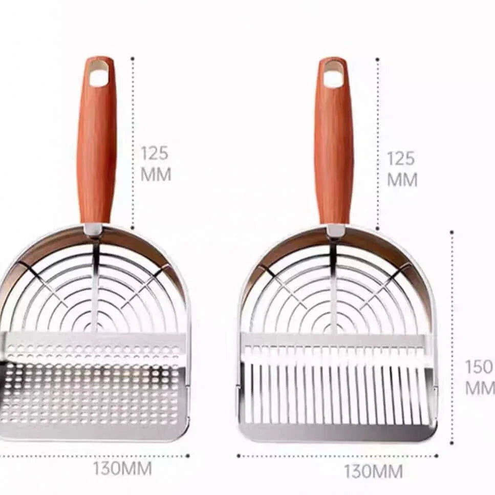 Heavy-Duty 304 Stainless Steel Cat Litter Scoop with Wooden Handle-PETROOM