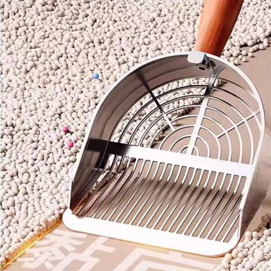 Heavy-Duty 304 Stainless Steel Cat Litter Scoop with Wooden Handle-PETROOM
