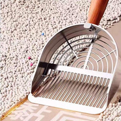 Heavy-Duty 304 Stainless Steel Cat Litter Scoop with Wooden Handle-PETROOM