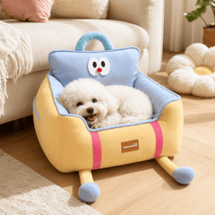 Helloleiboo Upgraded Car Pet Booster Seat-Removable & Washable For Up to 12kg featuring a cute dog in a cozy pet bed.