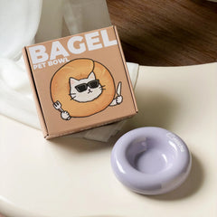 Michu Ceramic Cat Bagel Bowl – Anti-Whisker Wide Shallow Pet Food Bowl Rainbow Colours