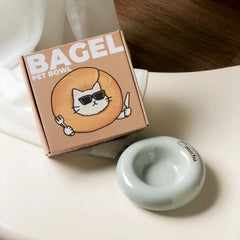 Michu Ceramic Cat Bagel Bowl – Anti-Whisker Wide Shallow Pet Food Bowl Rainbow Colours