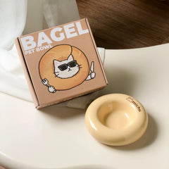 Michu Ceramic Cat Bagel Bowl – Anti-Whisker Wide Shallow Pet Food Bowl Rainbow Colours