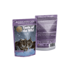 Taste of the Wild Grain-Free Indoor/Sterilized Cat Recipe - Chicken Pate 85g x 12 Pack wet cat food pouch image.