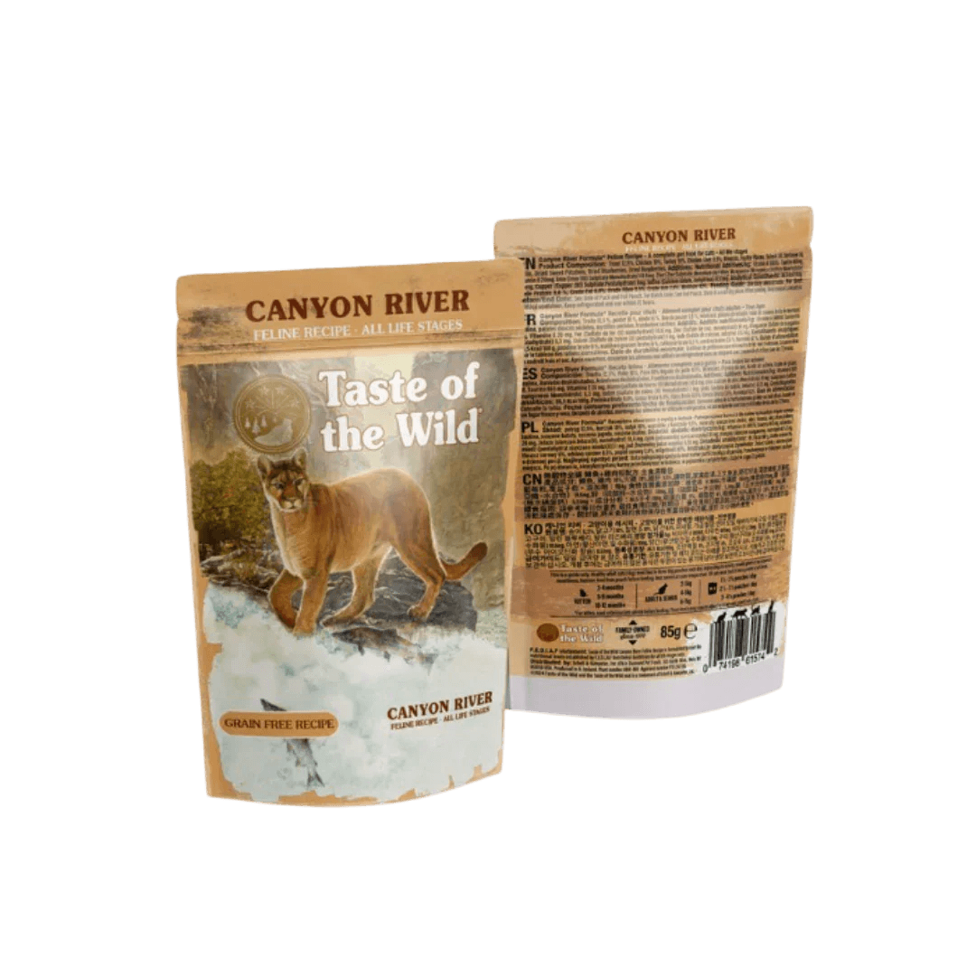 Taste of the Wild Grain-Free Canyon River Feline Recipe - Chunks in Gravy 85g x 12 Pack cat food pouches