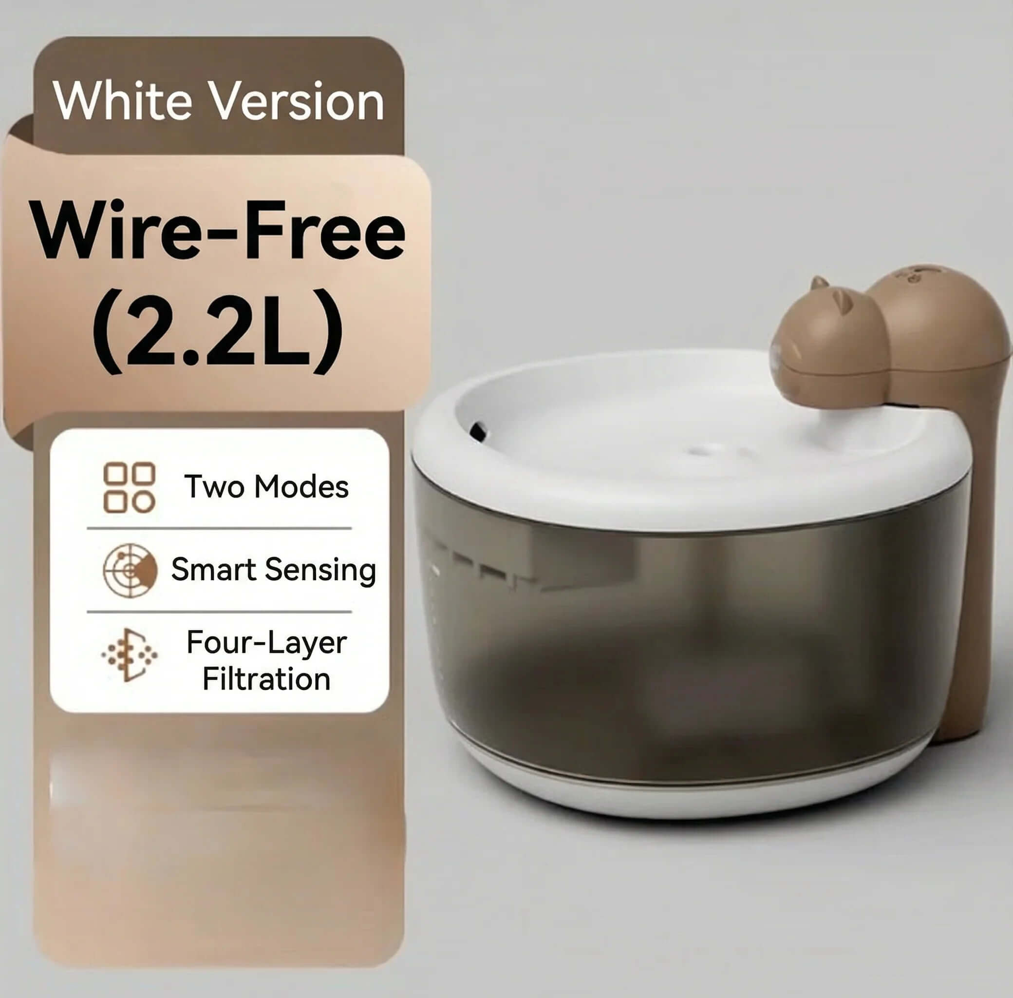 AIWO Cordless Pet Water Fountain – Bear Series Gen 2 features a wire-free design with smart sensing and four-layer filtration.