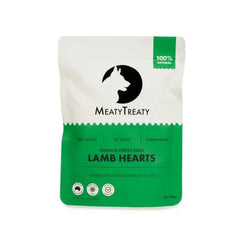 Meaty Treaty Freeze Dried Lamb Hearts for Dogs & Cats – Cat Treats Australia 100g packaging front view