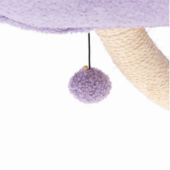 MICHU Fairy Cat Tower Deluxe 4-Tier Designer Flower Cat Tree close-up showing purple pom pom and sisal scratching post
