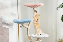 MICHU Fairy Cat Tower Deluxe 4-Tier Designer Flower Cat Tree with a cat playing on flower-shaped platforms.