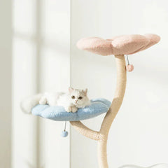 MICHU Fairy Cat Tower Deluxe 4-Tier Designer Flower Cat Tree with pastel flower platforms and a lounging cat.