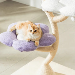 MICHU Fairy Cat Tower Deluxe 4-Tier Designer Flower Cat Tree with a fluffy cat resting on a pastel flower-shaped platform.