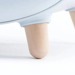 Light blue pet bowl with natural wood legs, stylish dog or cat feeder