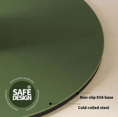 Green pet bowl with non-slip EVA base and cold-rolled steel, safe design for cats and dogs