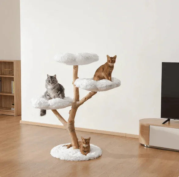 Michu Fluffy Blossom Real Wooden Cat Tree - Premium Quality & Stylish Cat Furniture - Extra Large with cats