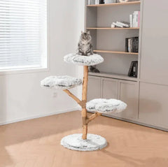Michu Fluffy Blossom Real Wooden Cat Tree - Premium Quality & Stylish Cat Furniture - Extra Large with a cat perched atop.