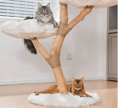Michu Fluffy Blossom Real Wooden Cat Tree - Premium Quality & Stylish Cat Furniture - Extra Large with cats relaxing.