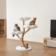 Michu Fluffy Blossom Real Wooden Cat Tree - Premium Quality & Stylish Cat Furniture - Extra Large with cats